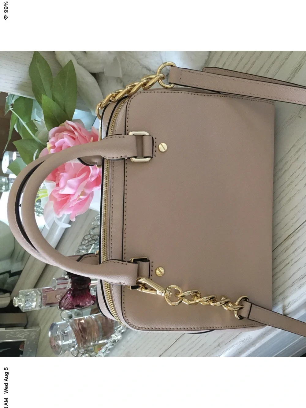 Michael Kors Blush Pink Saffiano Dome Satchel with Gold Hardware